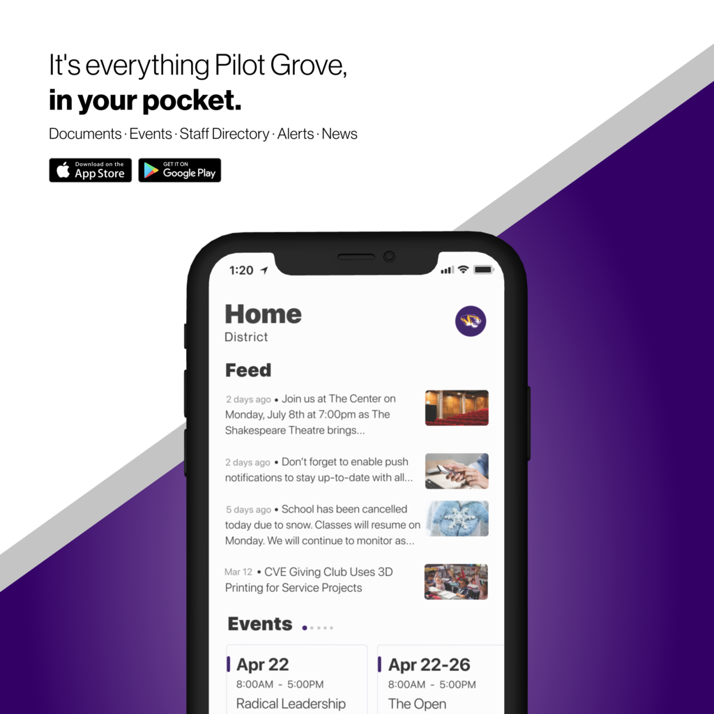 it's everything pilot grove in your pocket. (documents, events, staff directory, alerts, news)