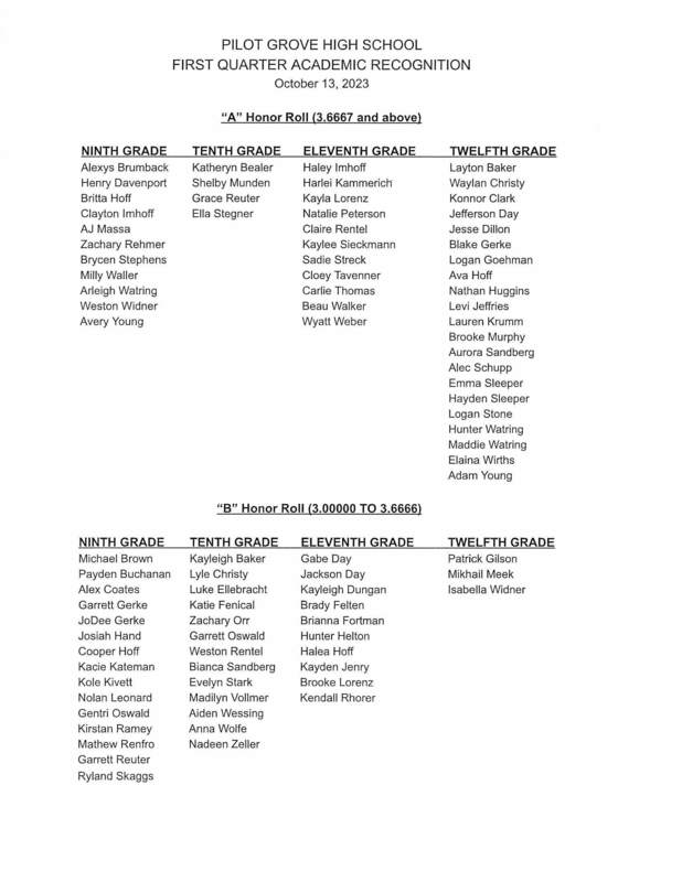 10/26/23 Bulletin Pilot Grove C4 School District