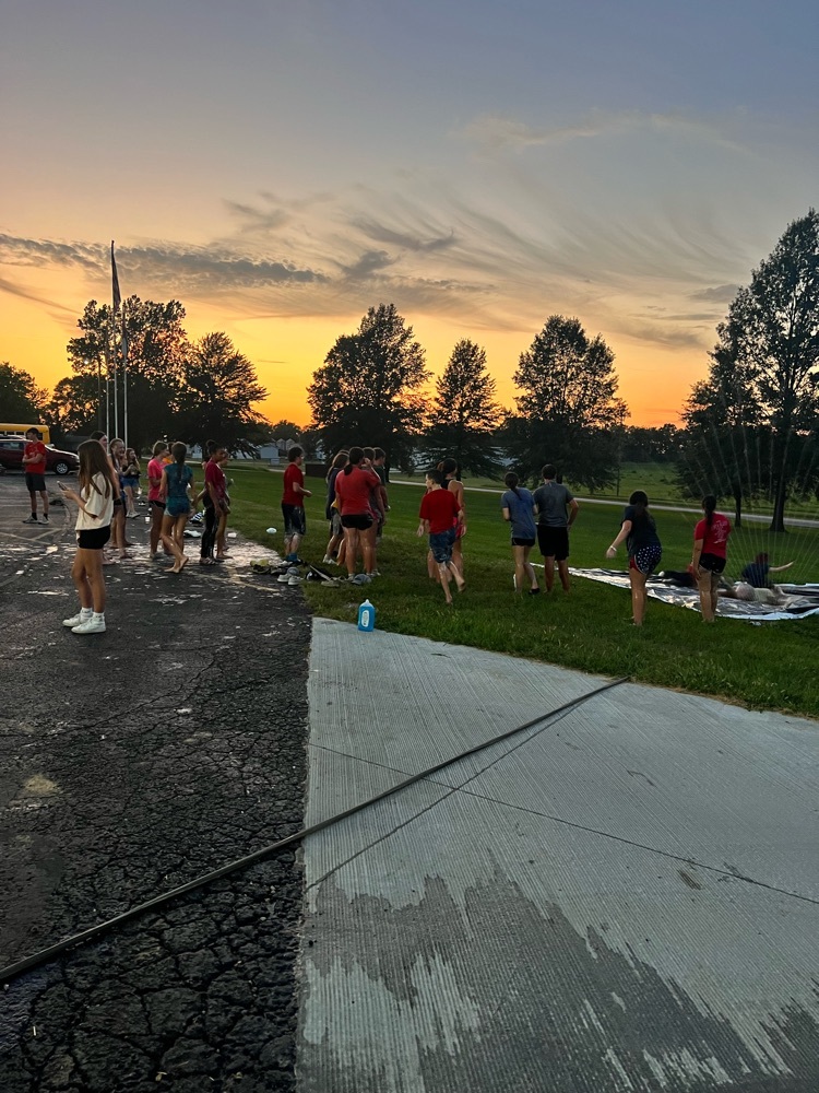 Students lined up for slide